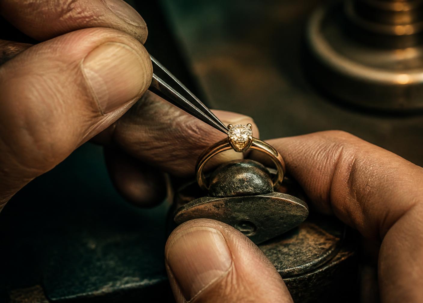 A KP Diamonds craftsman setting a diamond
